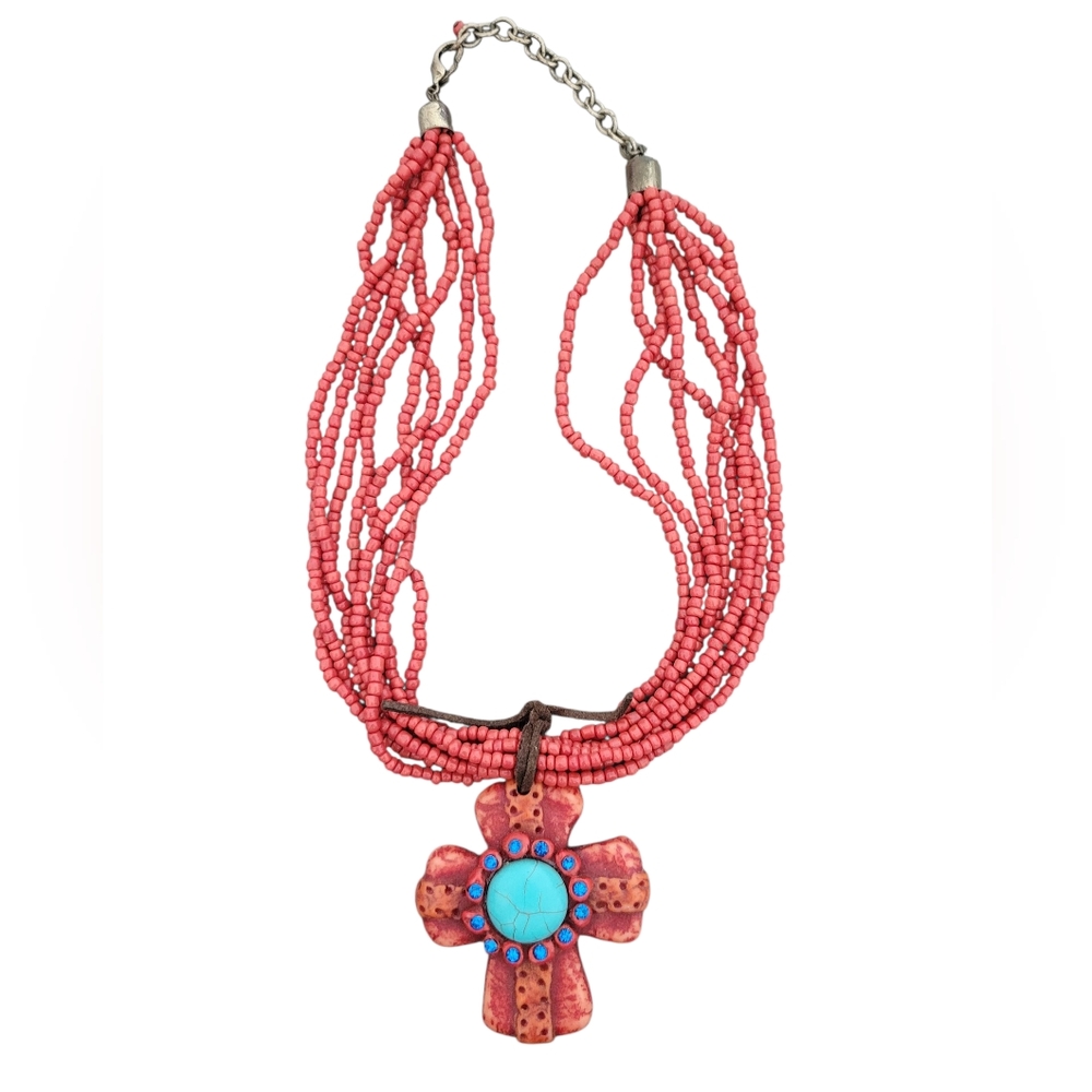 Colorful Cowboy Cross Beaded Necklace